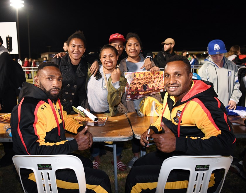 Papua New Guinea players at the Pacific Test fan day.