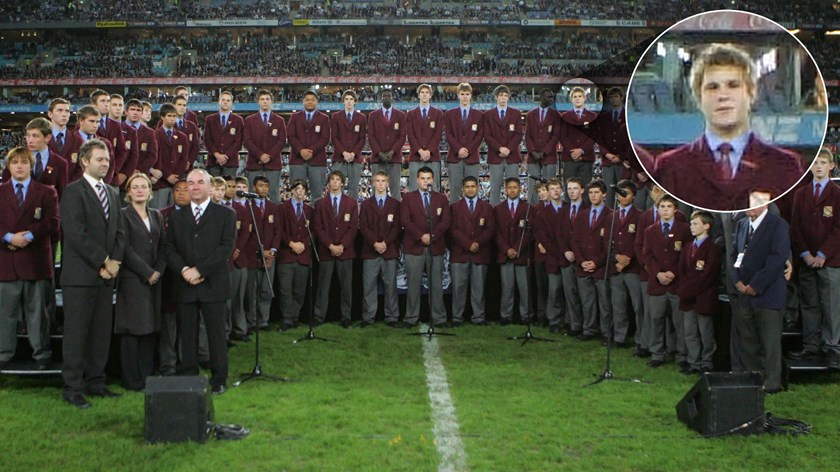 Jack de Belin in his high school choir at the first State of Origin game of 2008.