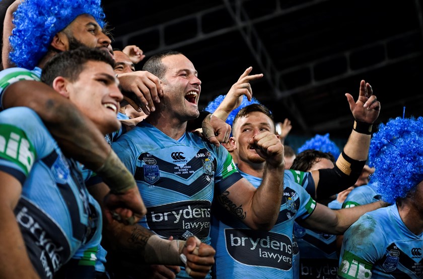 Blues skipper Boyd Cordner celebrates 2018 Origin series win.