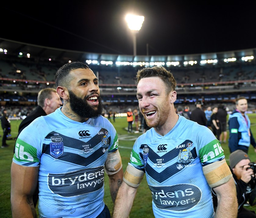 Josh Addo-Carr and James Maloney after game one.