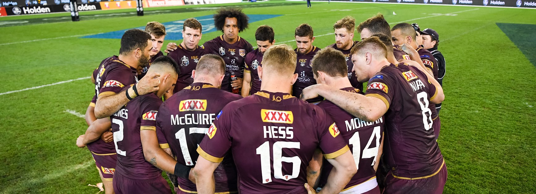 Queensland captain Greg Inglis addresses his players at the MCG.