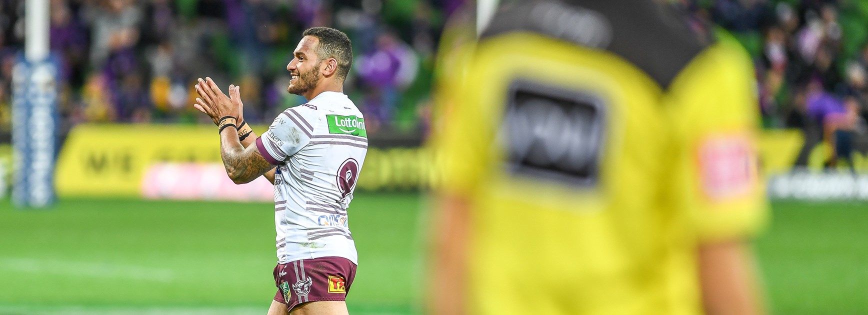 Sea Eagles hooker Api Koroisau heads to the sin-bin.