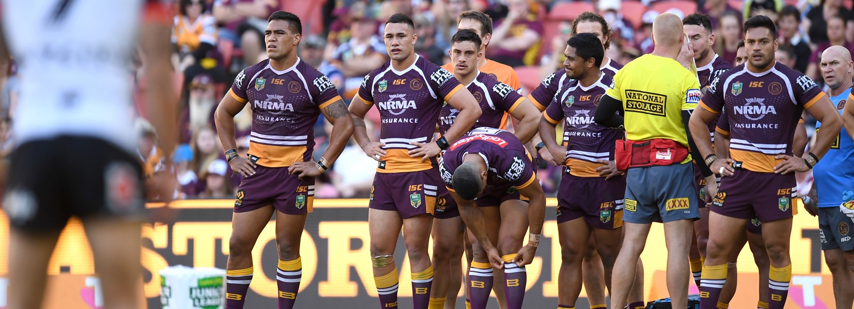 The Brisbane Broncos during their round 18 loss to the Warriors.