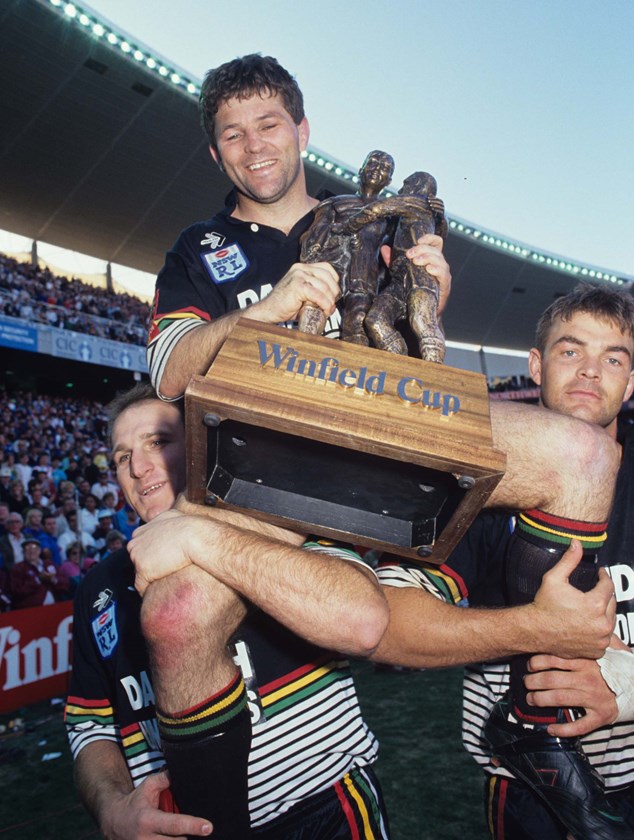 Royce Simmons is chaired from the field after the 1991 grand final.