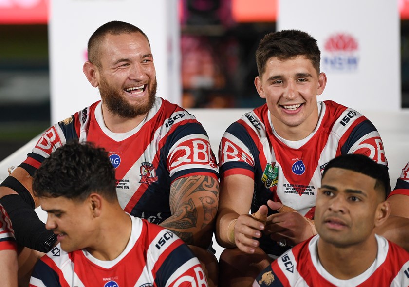 JWH and Victor Radley soak up the Roosters' 2018 premiership success.