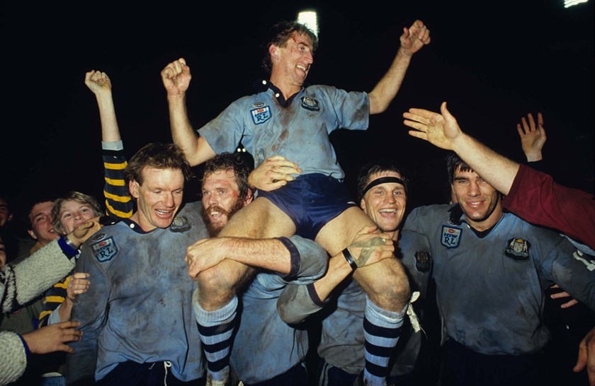 Steve Mortimer and the Blues in 1985 after their first series win.