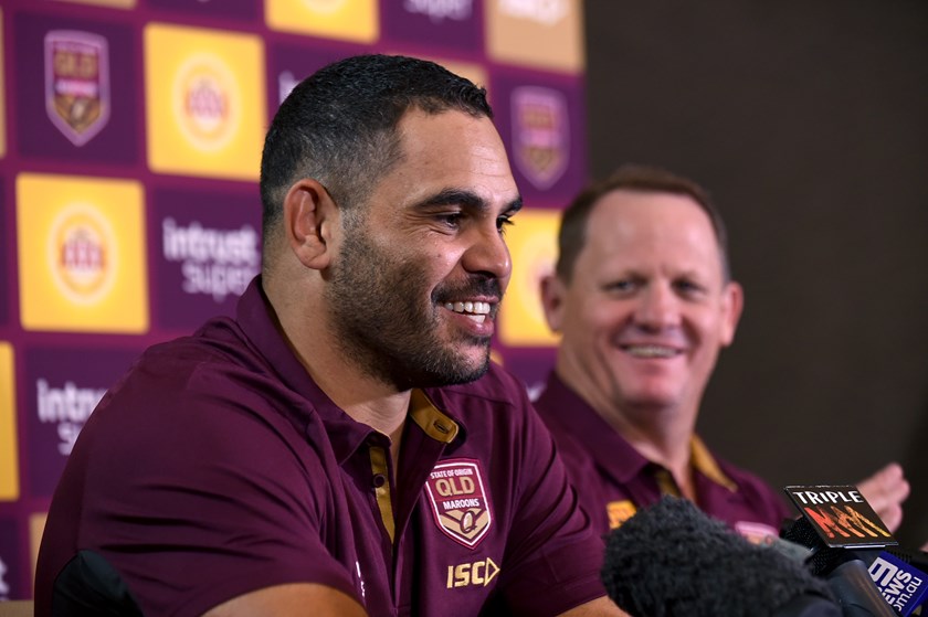 Greg Inglis and Kevin Walters at a 2018 press conference.