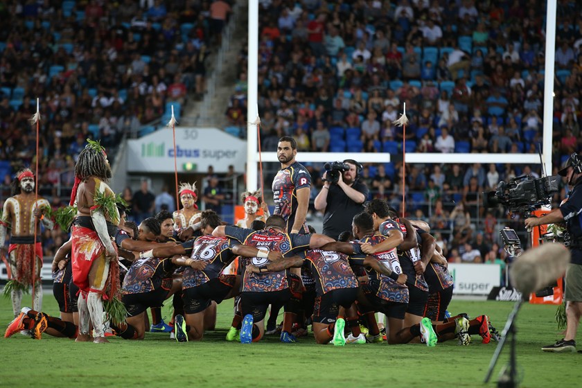 Greg Inglis and the Indigenous All Stars at the 2015 All Stars game.