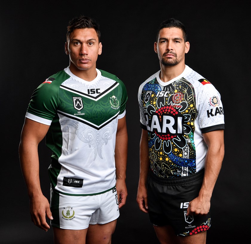 Elijah Taylor and Cody Walker in the Maori and Indigenous All Stars jerseys.