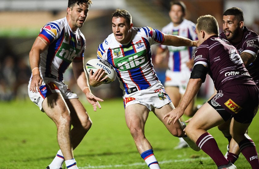 Connor Watson takes on Manly's defence.