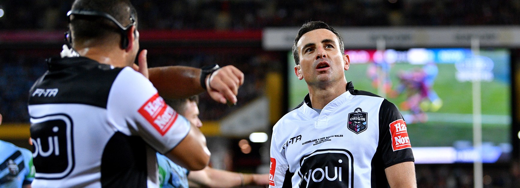 Origin referees Gerard Sutton and Ashley Klein.