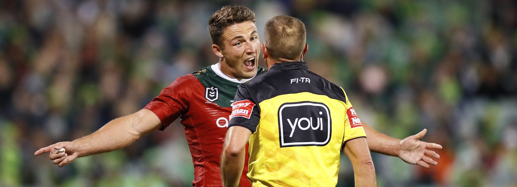 Sam Burgess in heated conversation with Ben Cummins.