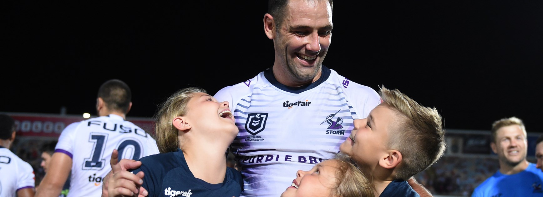 Points record holder Cameron Smith celebrates with his children.