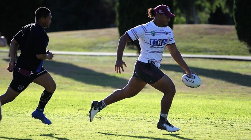 Moses Suli in pre-season training with Manly.