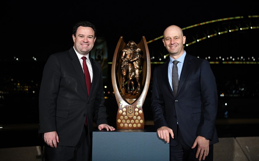 NRL CEO Todd Greenberg and NSW Sports Minister Stuart Ayres.