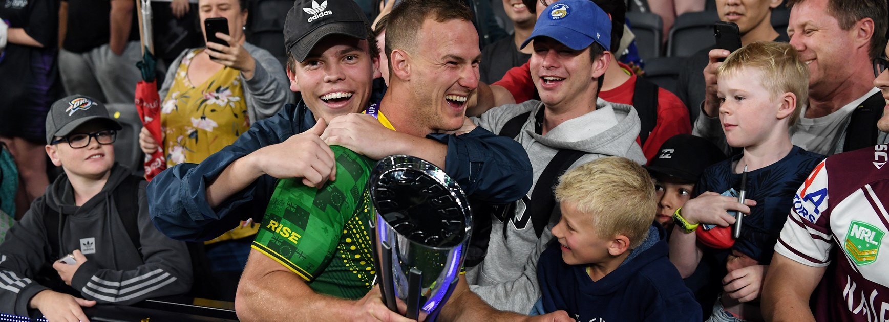 Kangaroo Daly Cherry-Evans celebrates with the crowd.