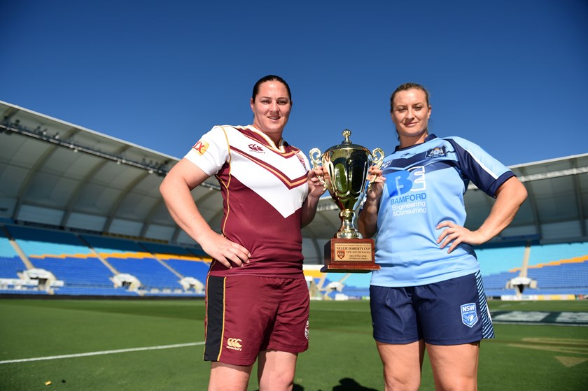 Rival captains Steph Hancock and Ruan Sims ahead of the 2016 interstate clash.