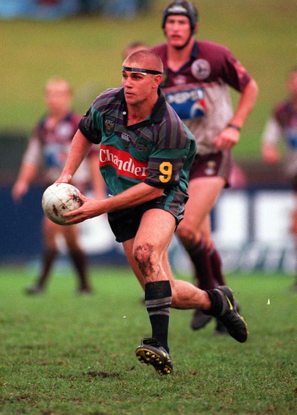 Jamie Goddard makes a run for the Gold Coast Chargers against Manly in 1997.