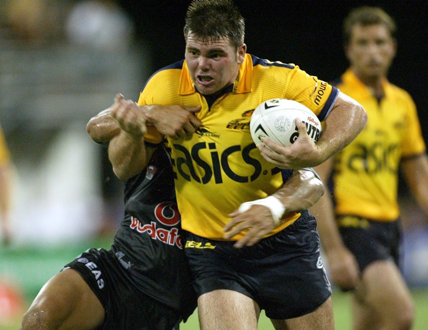 Jamie Lyon on the move for Parra in 2004.