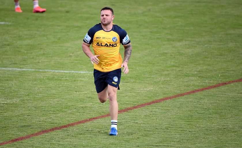 Nathan Brown hard at work at Eels training on Wednesday.