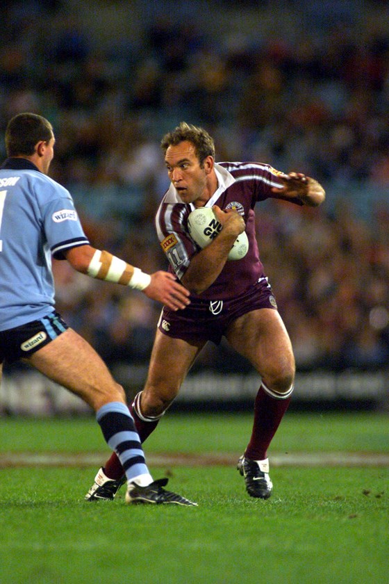 Maroons forward Gorden Tallis on the charge in 2002.
