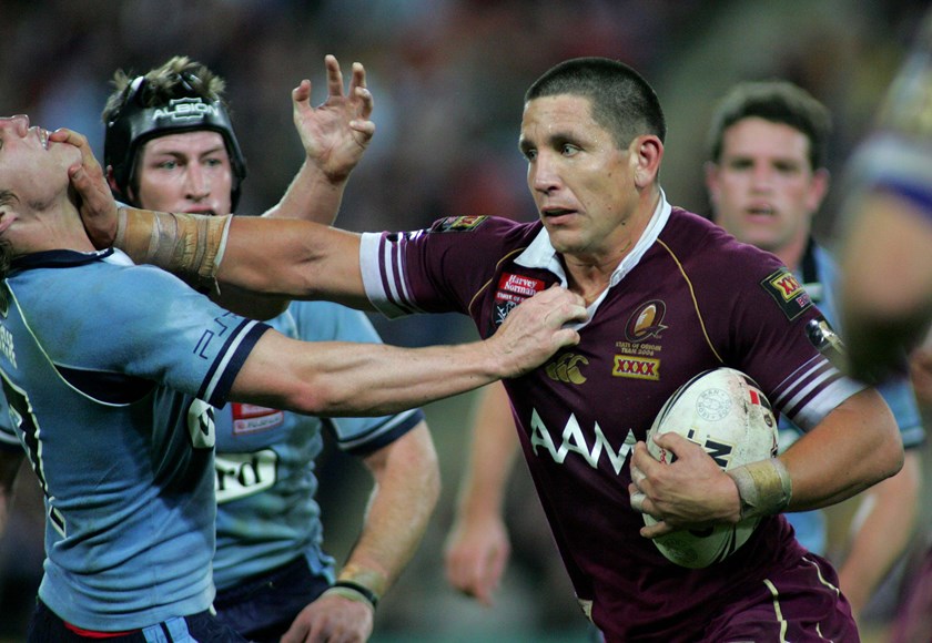 Maroons prop Steve Price issues a don't argue in 2006.