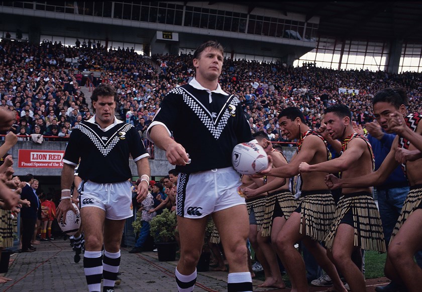 Gary Freeman leads the Kiwis out in 1993.
