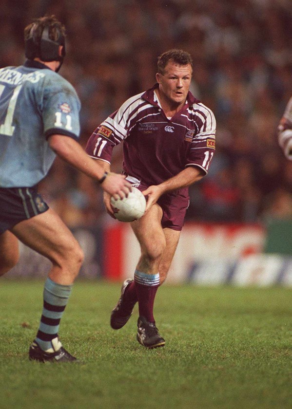 Trevor Gillmeister tries to get past Steven Menzies in 1995.