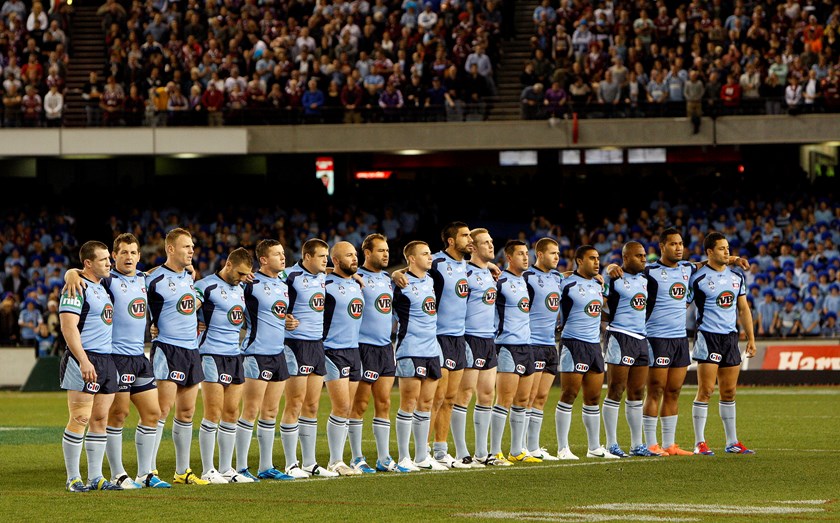 The NSW Blues line up for the first Origin of the 2012 series.