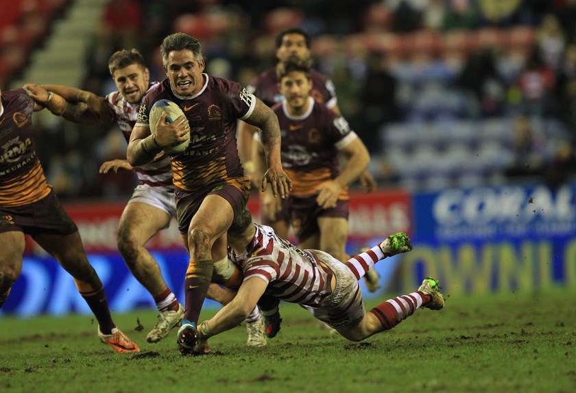 Broncos forward Corey Parker takes on Wigan in 2015.