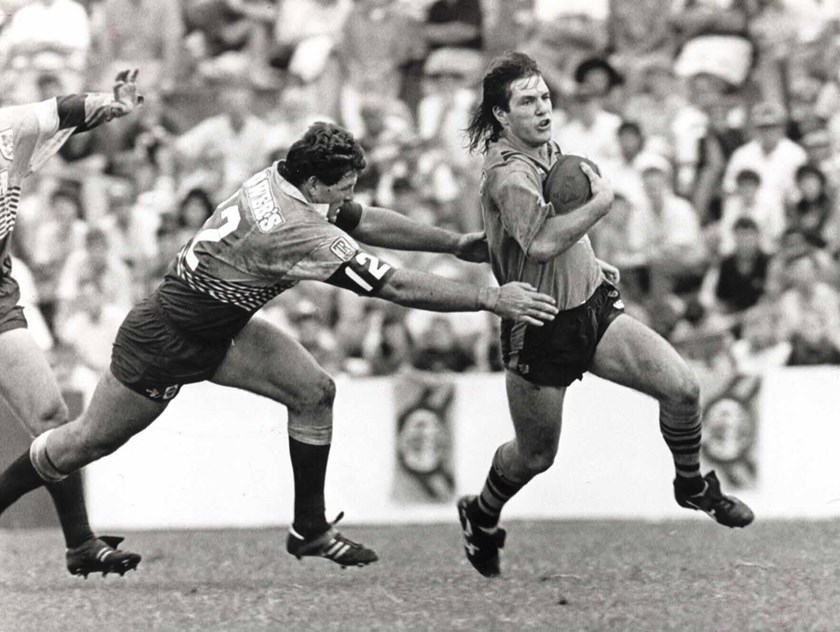 Tim Brasher on the run for Balmain against Brisbane in 1990.