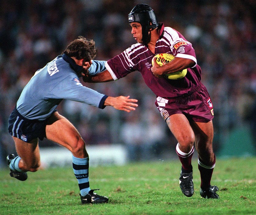 Steve Renouf in full cry for the Maroons.