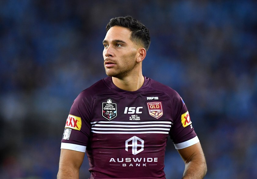 Corey Norman on debut for the Maroons in 2019.