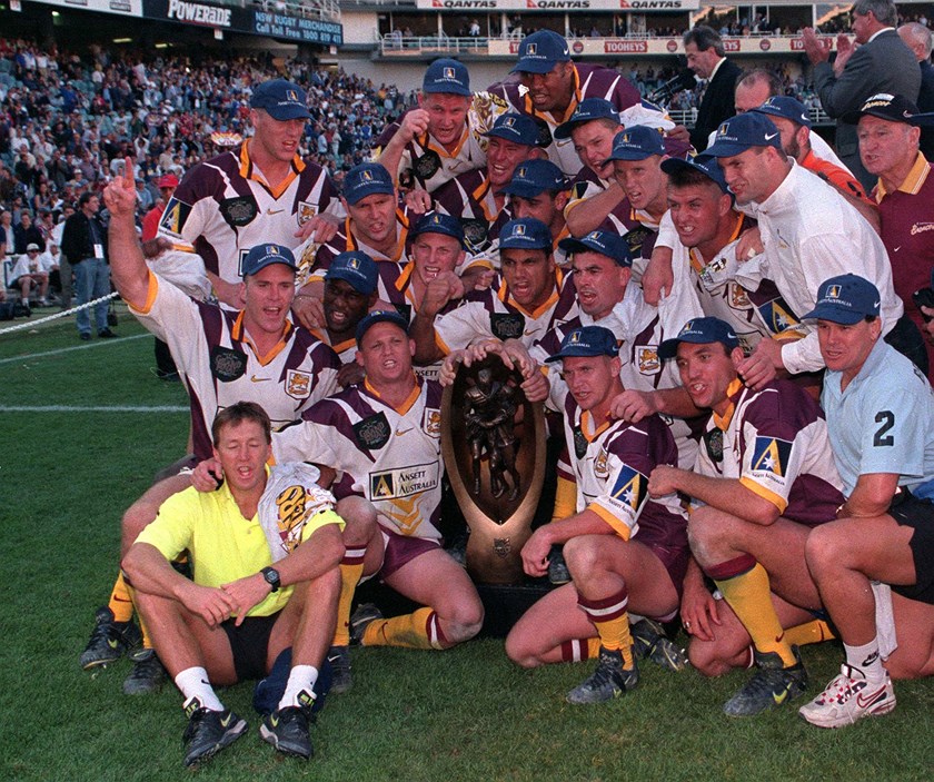 The Broncos rejoice after their 1998 premiership win over Canterbury.