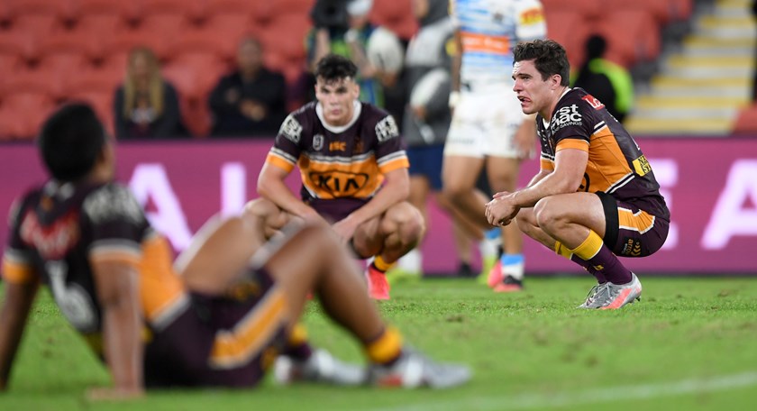 Broncos trio Anthony Milford, Herbie Farnworth and Brodie Croft feel the sting of defeat.
