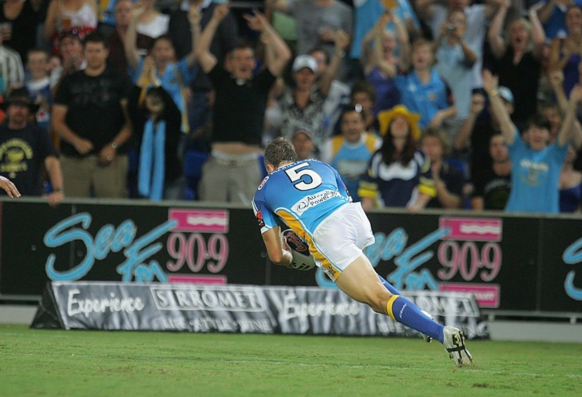 Jordan Atkins crosses for one of his four tries on debut.