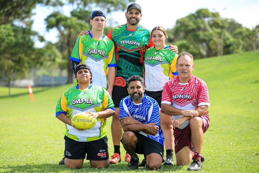School to Work participants with rugby league legends Greg Inglis, Preston Campbell and Cliff Lyons.