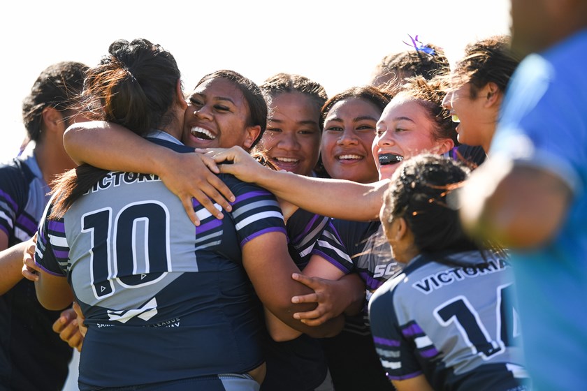 Victoria celebrate a try during their 16-0 win over Western Australia.