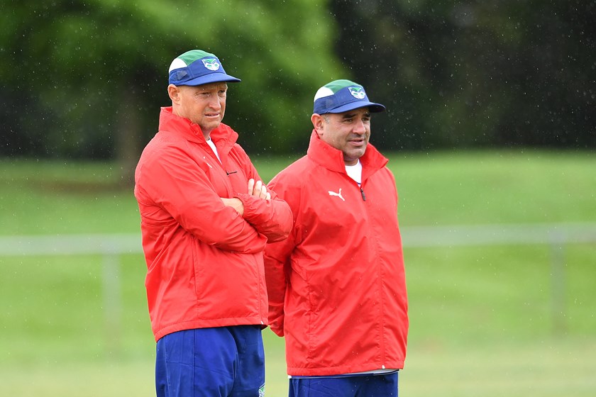 Warriors coach Nathan Brown and assistant Stacey Jones oversee training