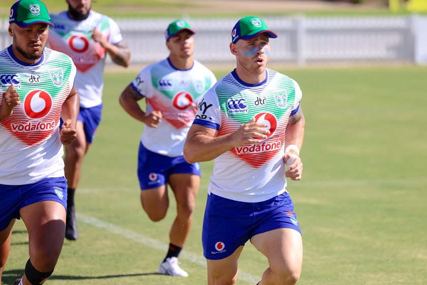 Euan Aitken sweats it out for the Warriors at training.