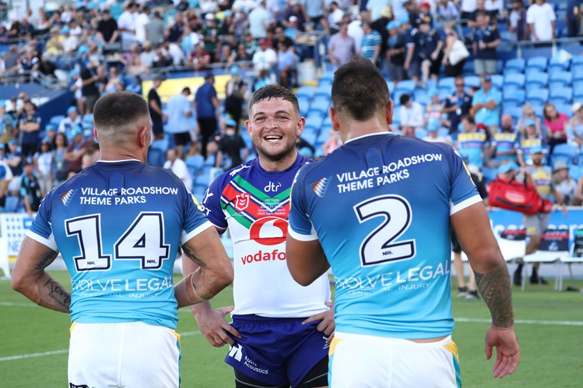 Ash Taylor catches up with former Titans team-mates after what was to be his final NRL game