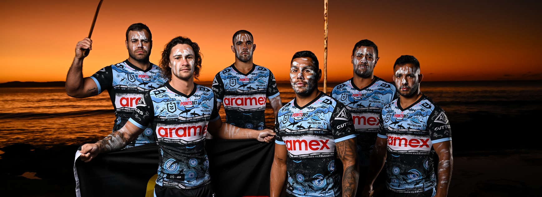 Indigenous Round photo shoot with Sharks players