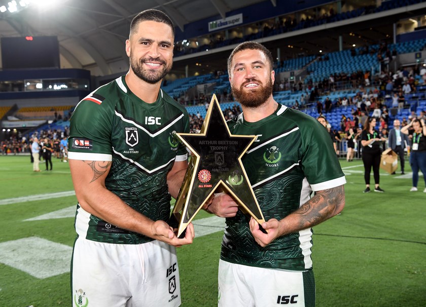 The Bromwich brothers after representing the Māori All Stars together. © NRL Photos