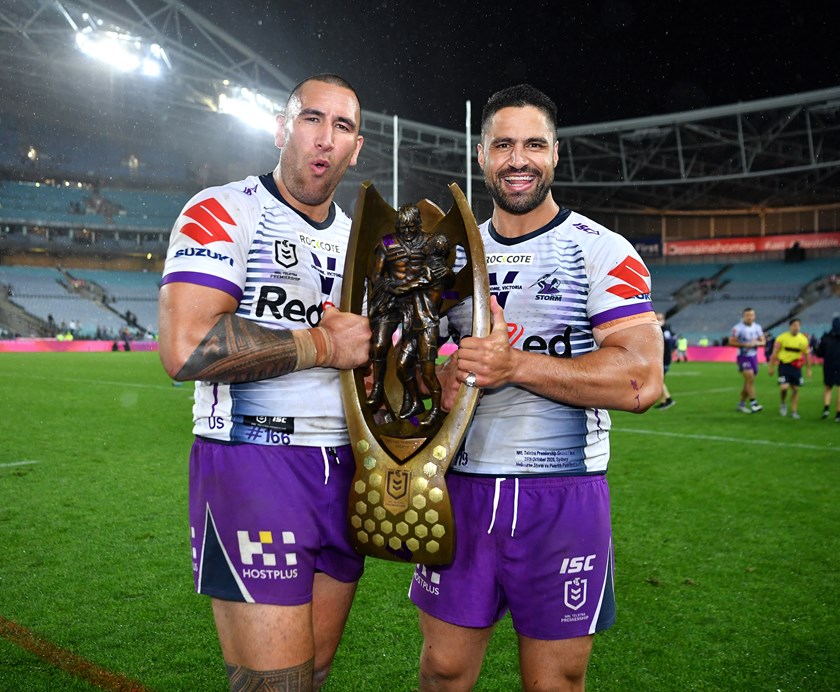 Nelson Asofa-Solomona and Jesse Bromwich after winning the competition in 2020.