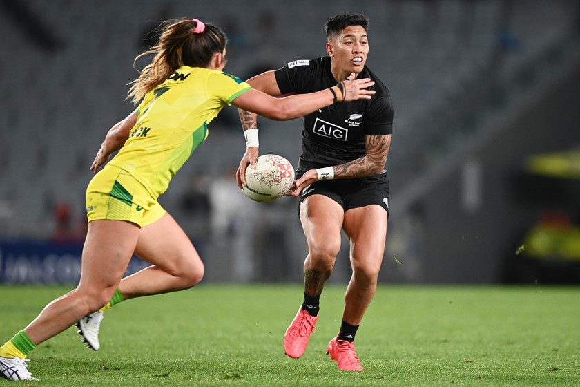 Gayle Broughton playing for the Black Ferns against Australia in 2021.