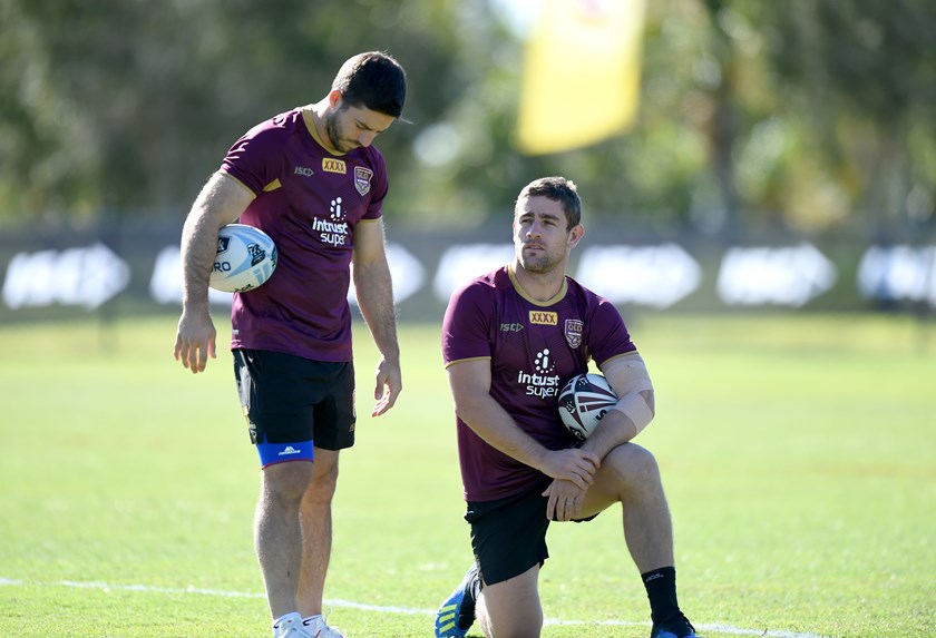 Ben Hunt and Andrew McCullough in Maroons camp in 2018.