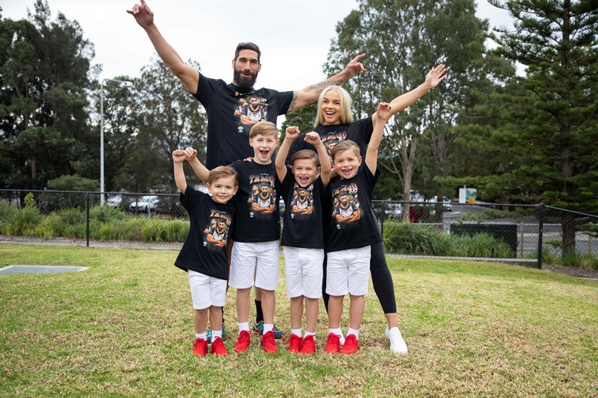 Tamou with wife Brittney and sons Barclay, Boston, Brooklyn and Bronx