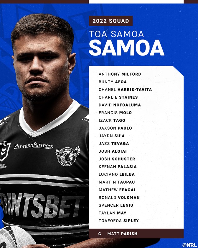 The Toa Samoa squad for the Pacific Test against Cook Islands