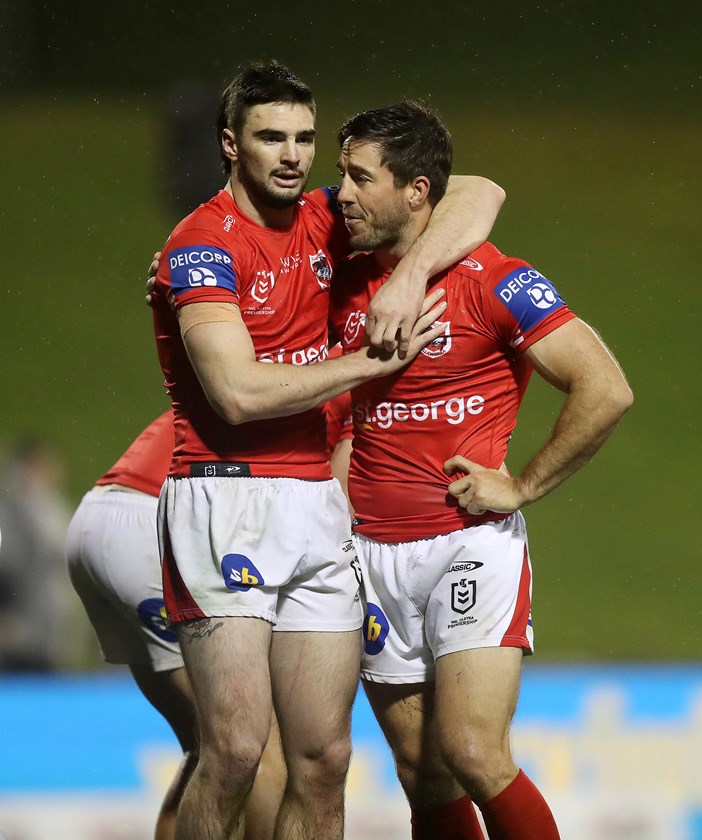 Cody Ramsay and skipper Ben Hunt during the win over Canberra.