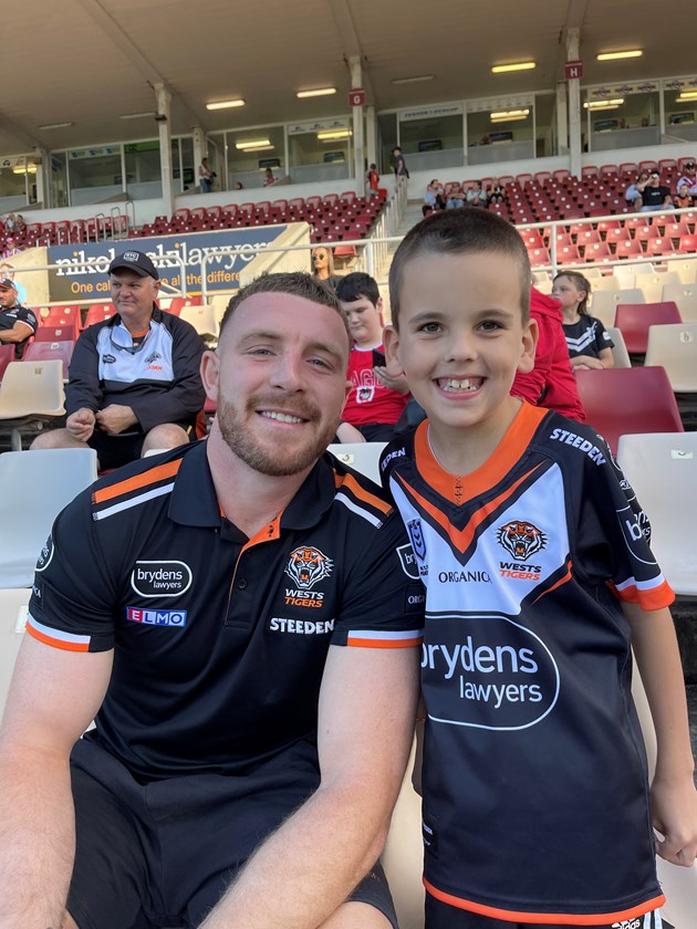 Lachlan with Tigers halfback Jackson Hastings